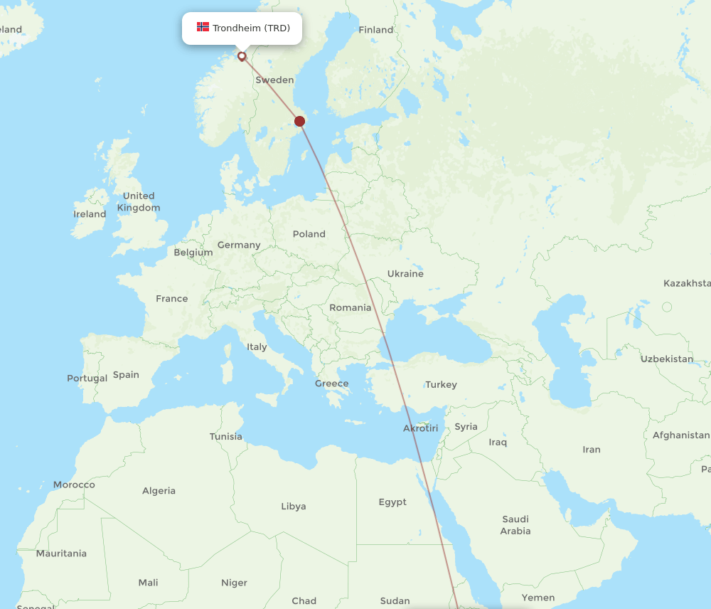 TRD to ADD flights and routes map