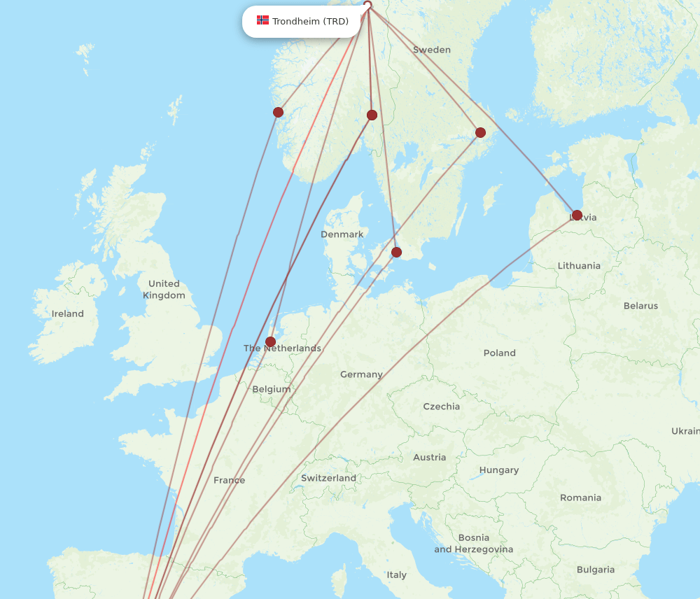 TRD-AGP flight routes