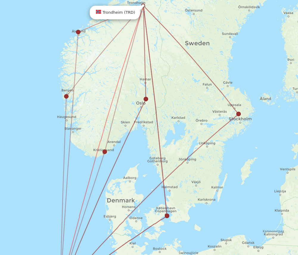TRD to AMS flights and routes map