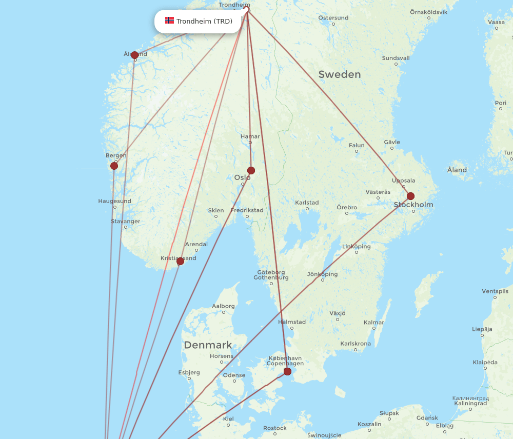 TRD-AMS flight routes