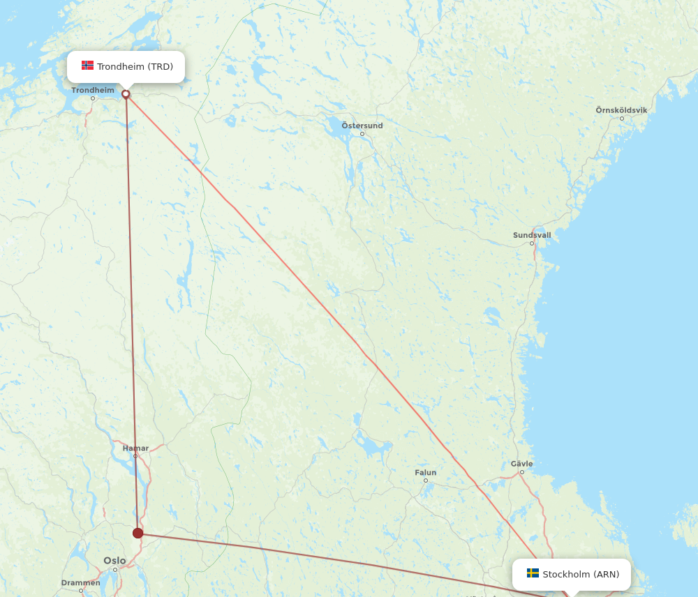 TRD to ARN flights and routes map