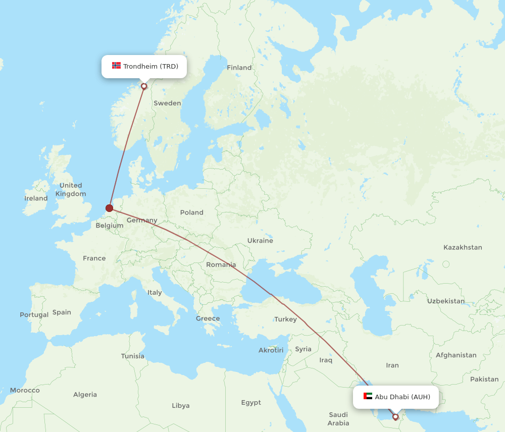 TRD to AUH flights and routes map