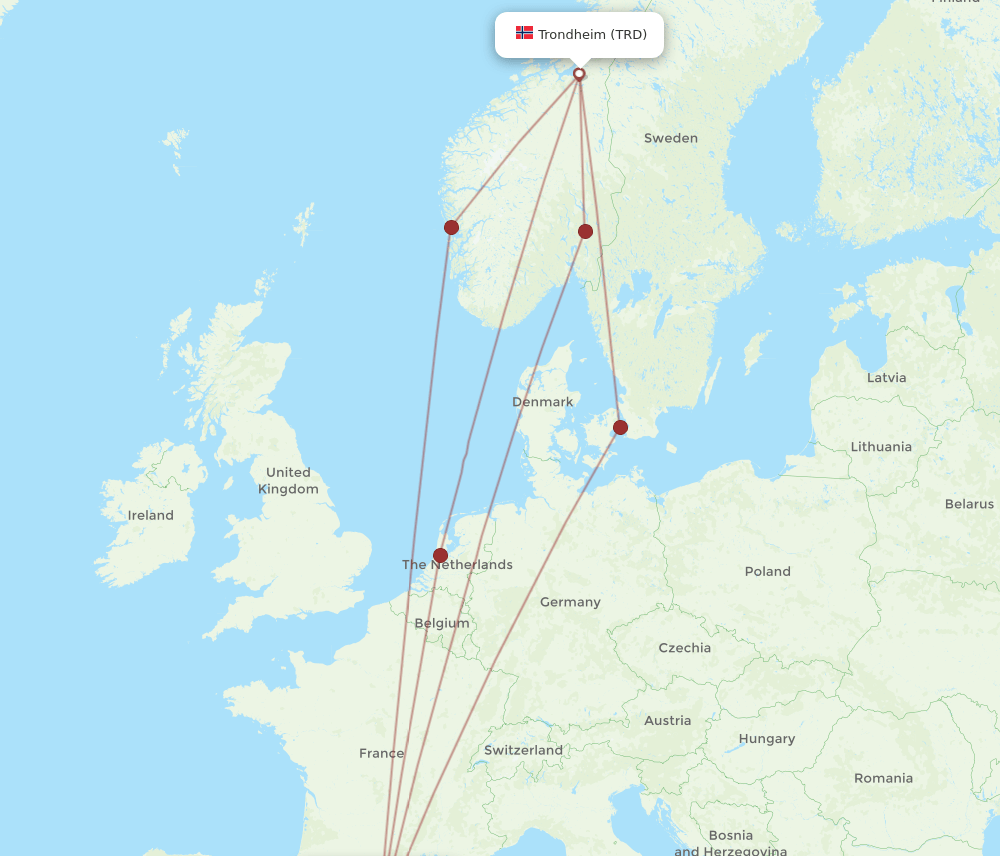 TRD-BCN flight routes