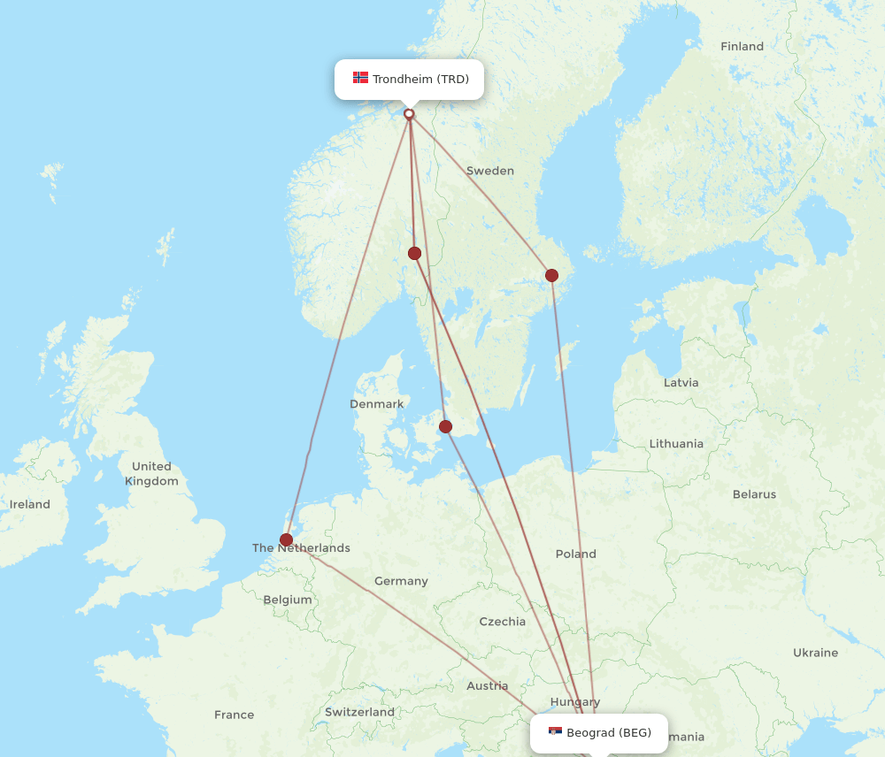 TRD-BEG flight routes