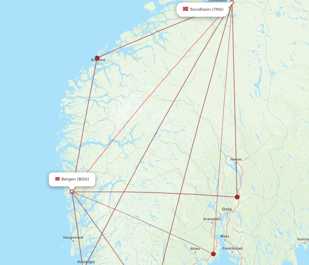 TRD-BGO flight routes