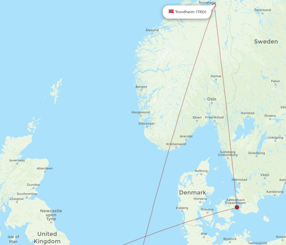 TRD-BHX flight routes