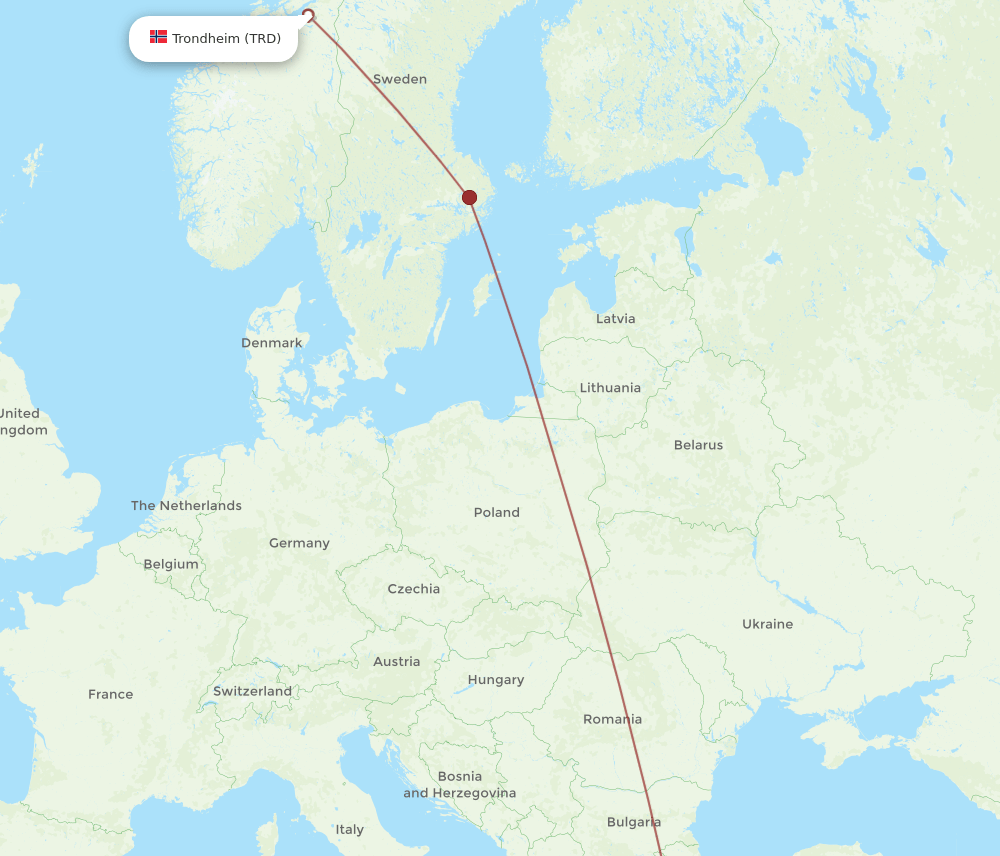 TRD to BJV flights and routes map