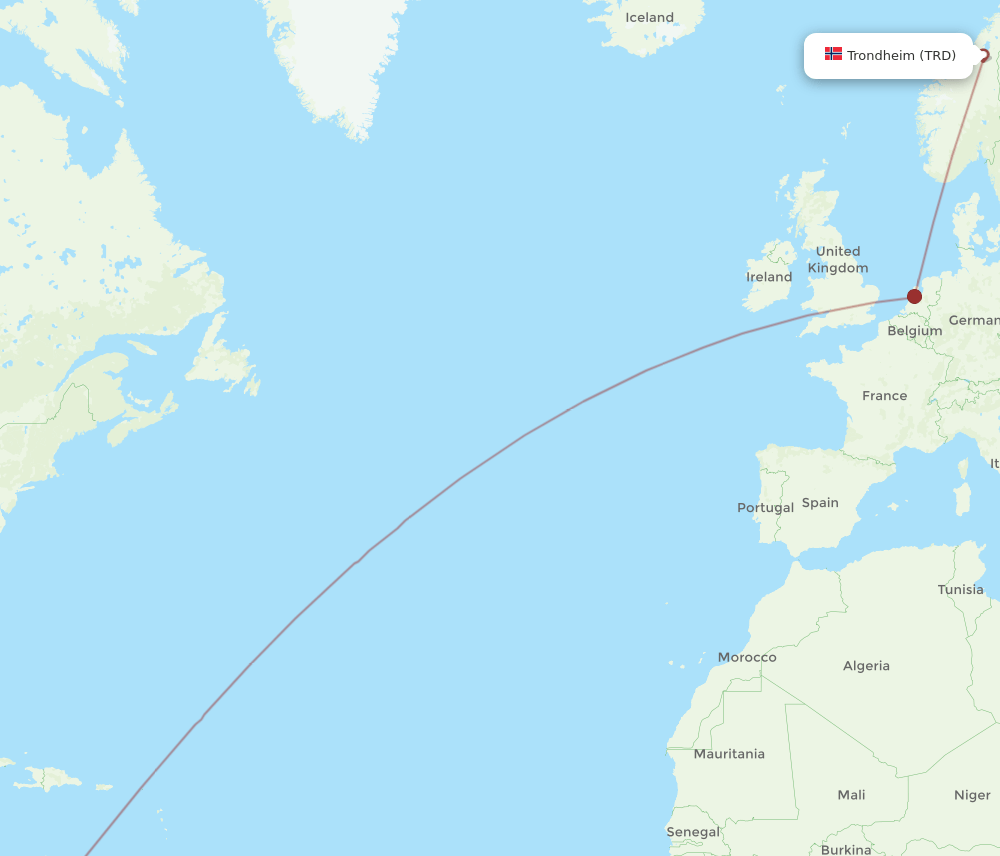 TRD-BOG flight routes
