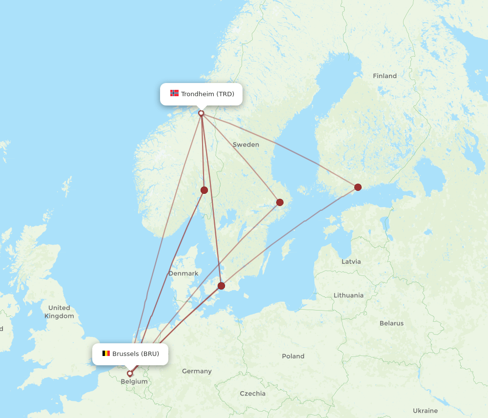 TRD-BRU flight routes