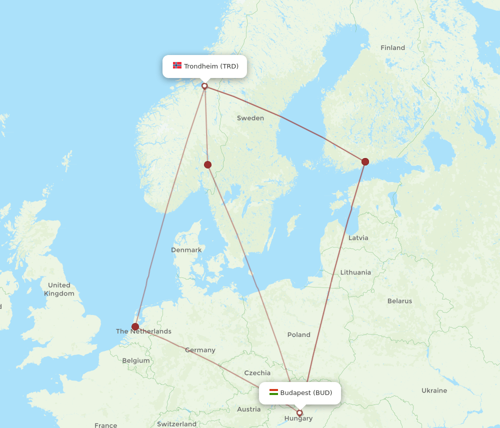 TRD-BUD flight routes