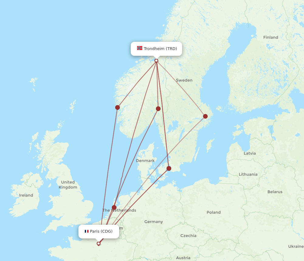 TRD-CDG flight routes