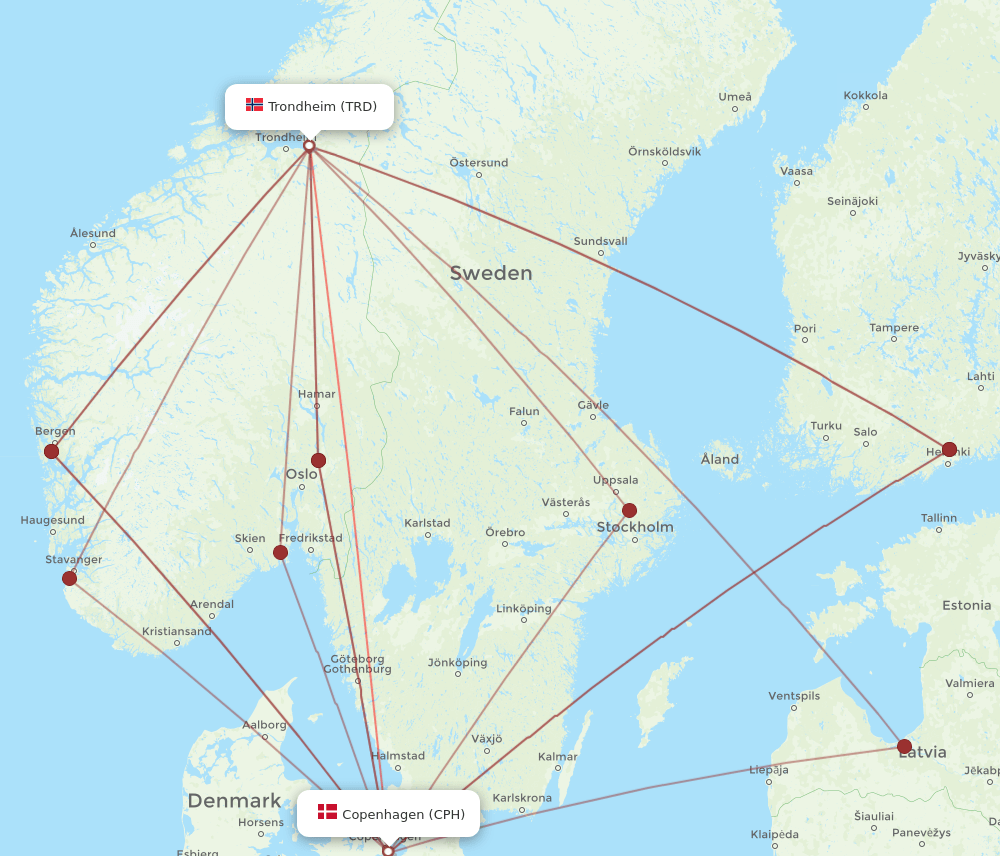 TRD-CPH flight routes