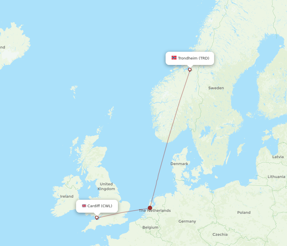 TRD to CWL flights and routes map