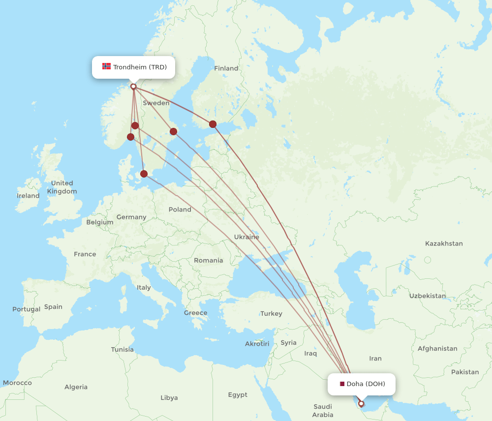TRD-DOH flight routes