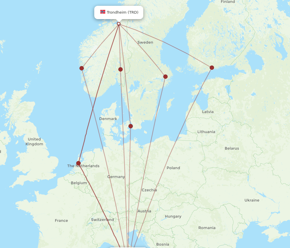 TRD-FCO flight routes