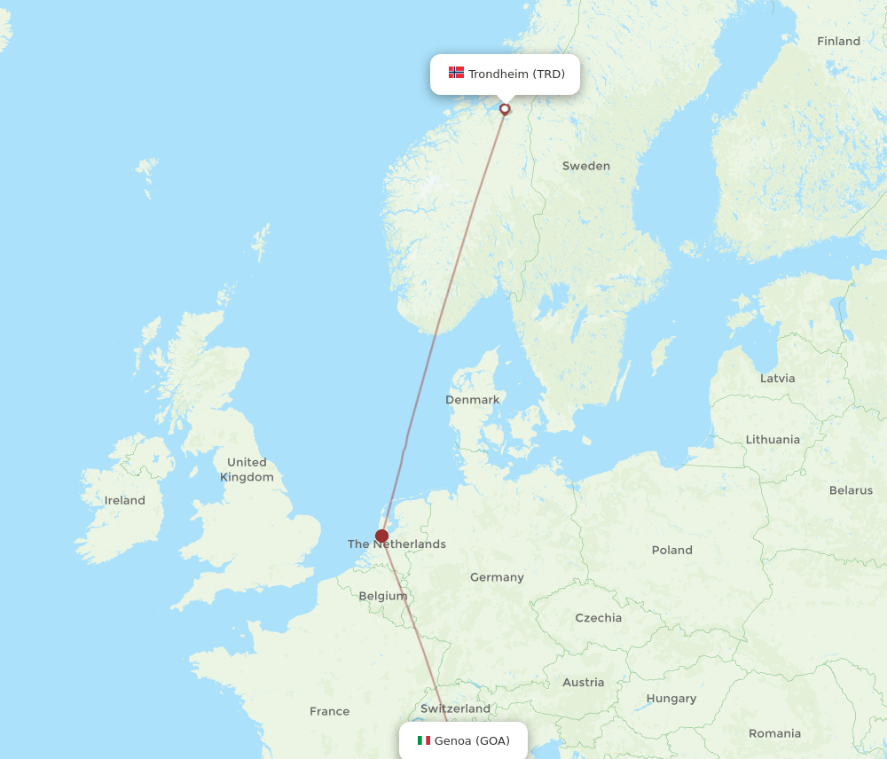 TRD to GOA flights and routes map