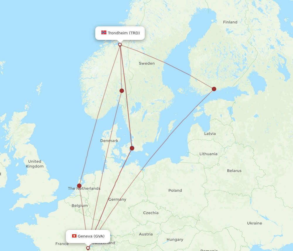 TRD to GVA flights and routes map