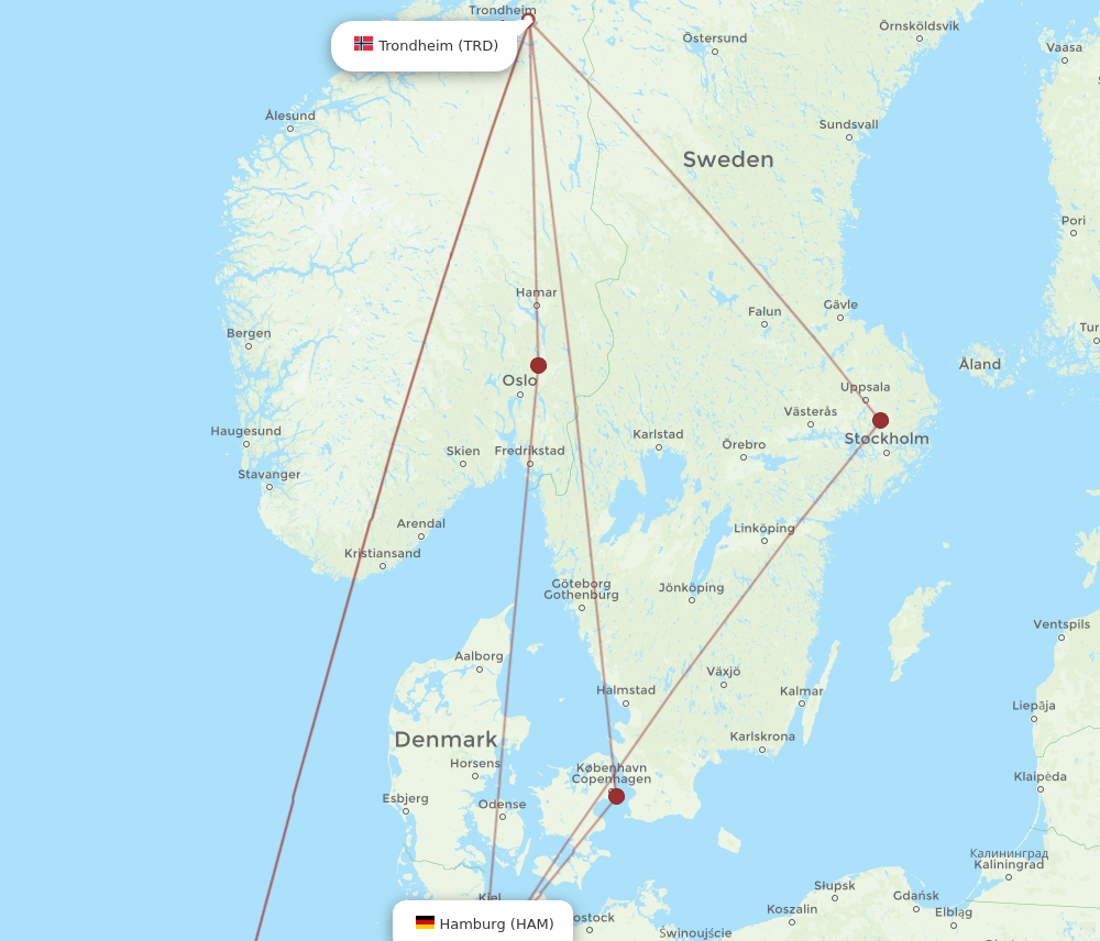 TRD to HAM flights and routes map