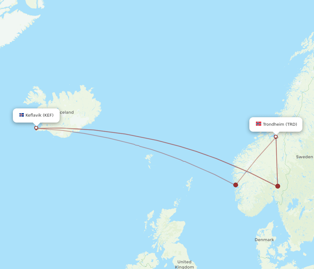 TRD-KEF flight routes