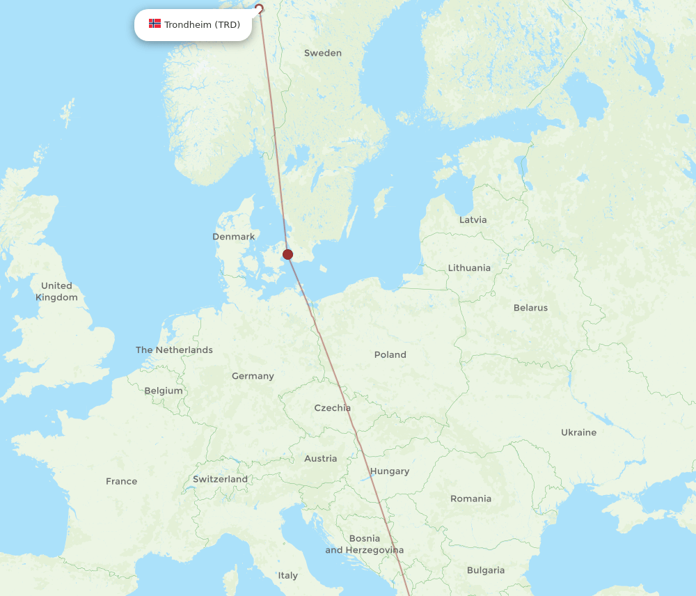 TRD-KLX flight routes