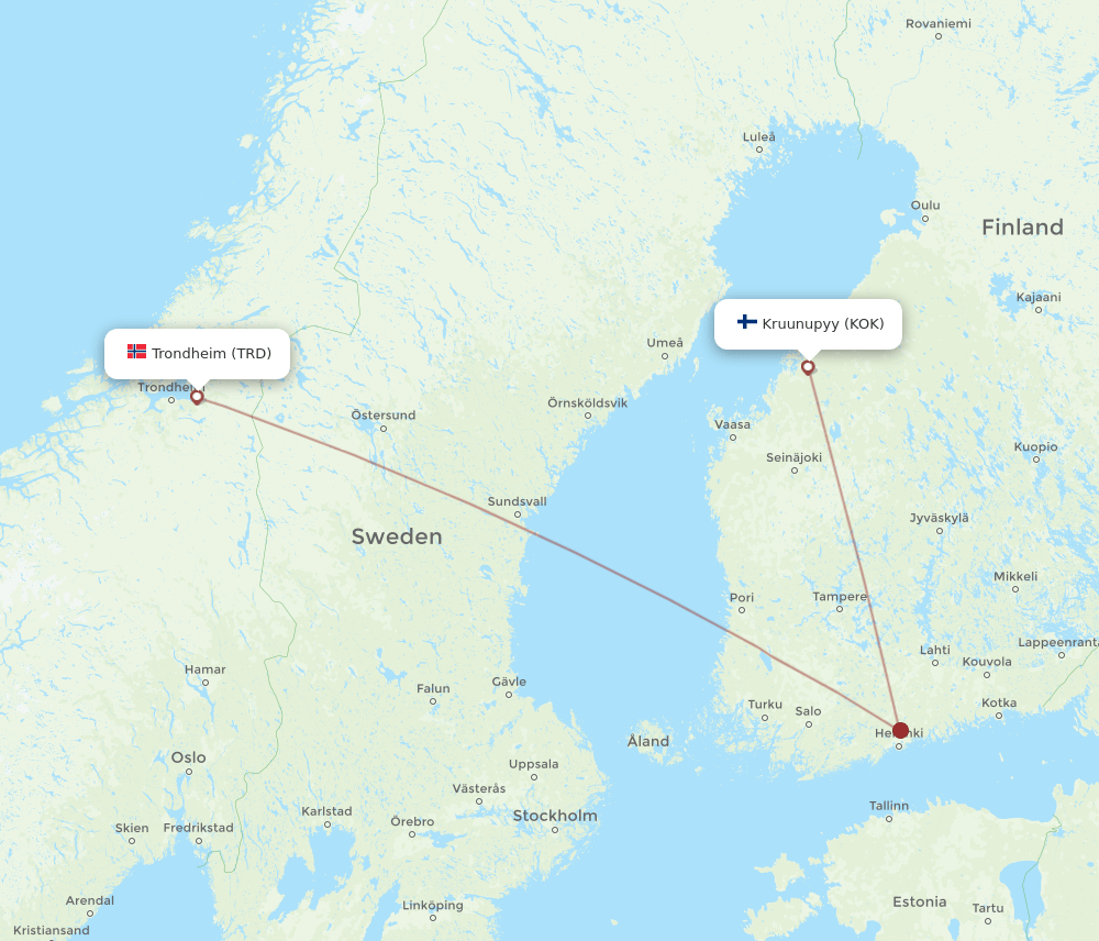 Kokkola/Pietarsaari - Trondheim route map and flight paths