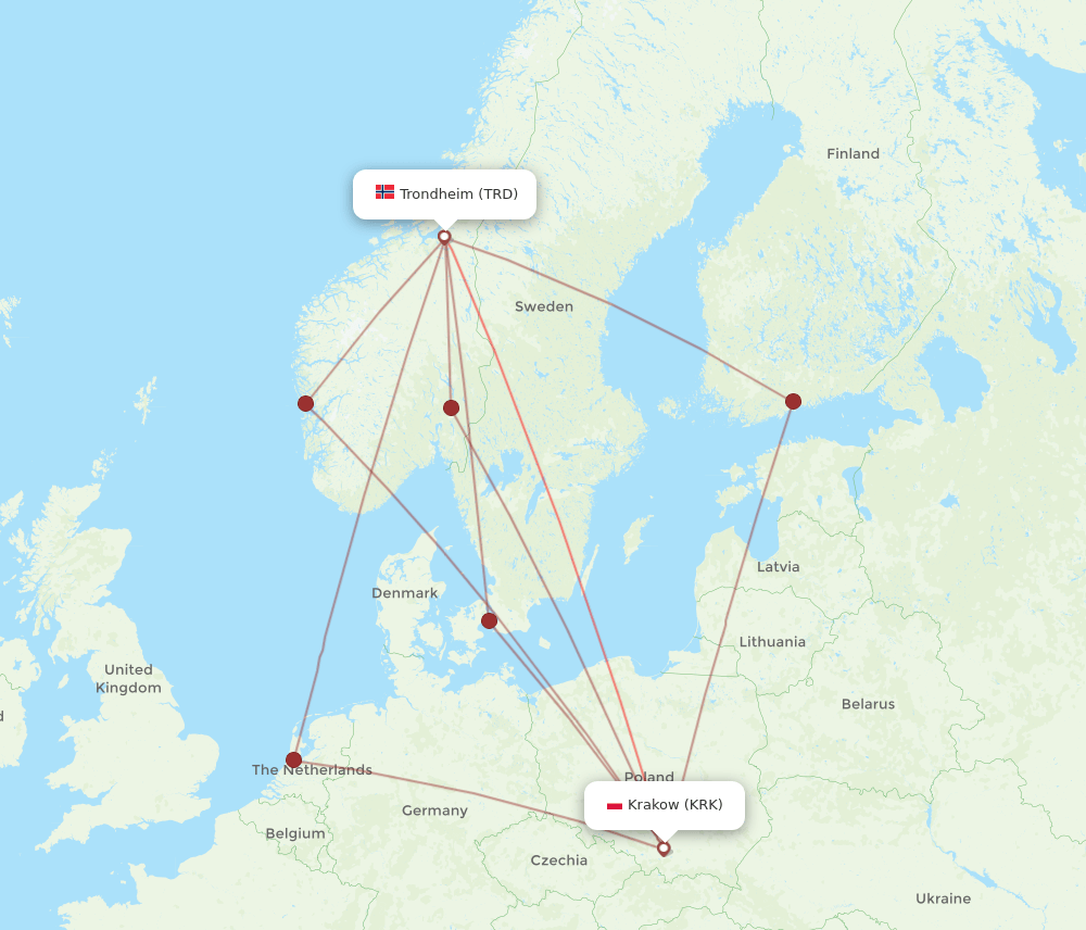TRD-KRK flight routes