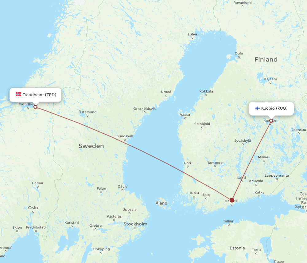 TRD-KUO flight routes