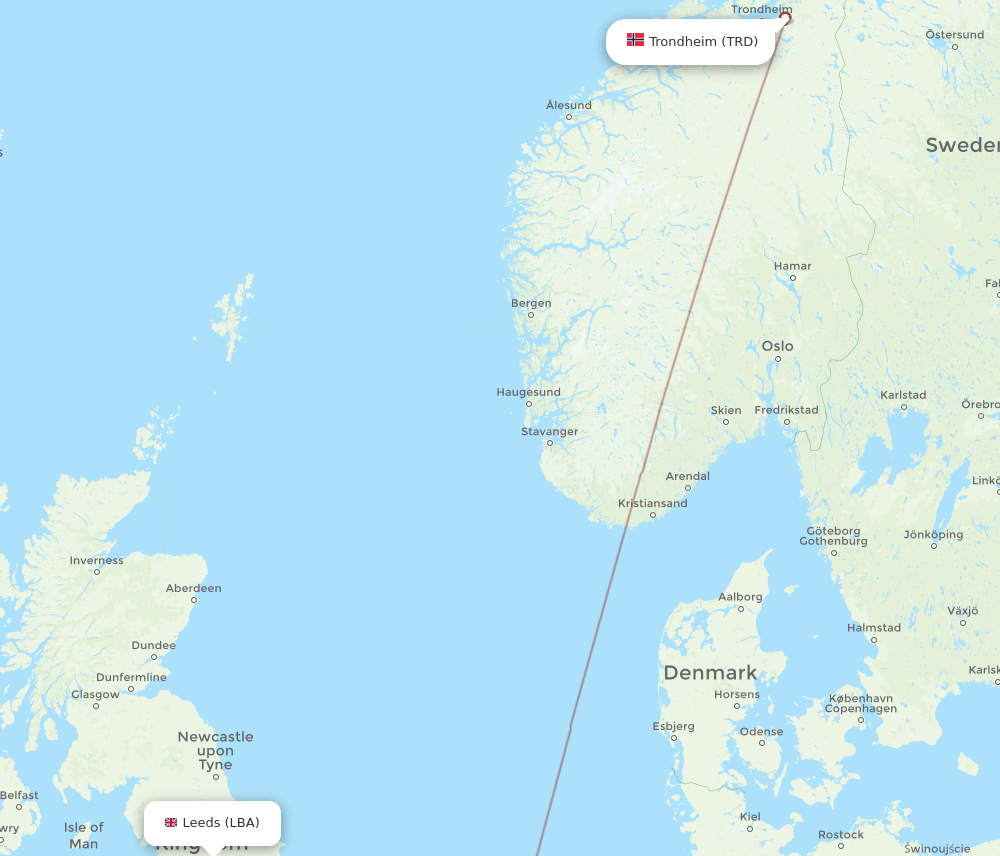TRD-LBA flight routes