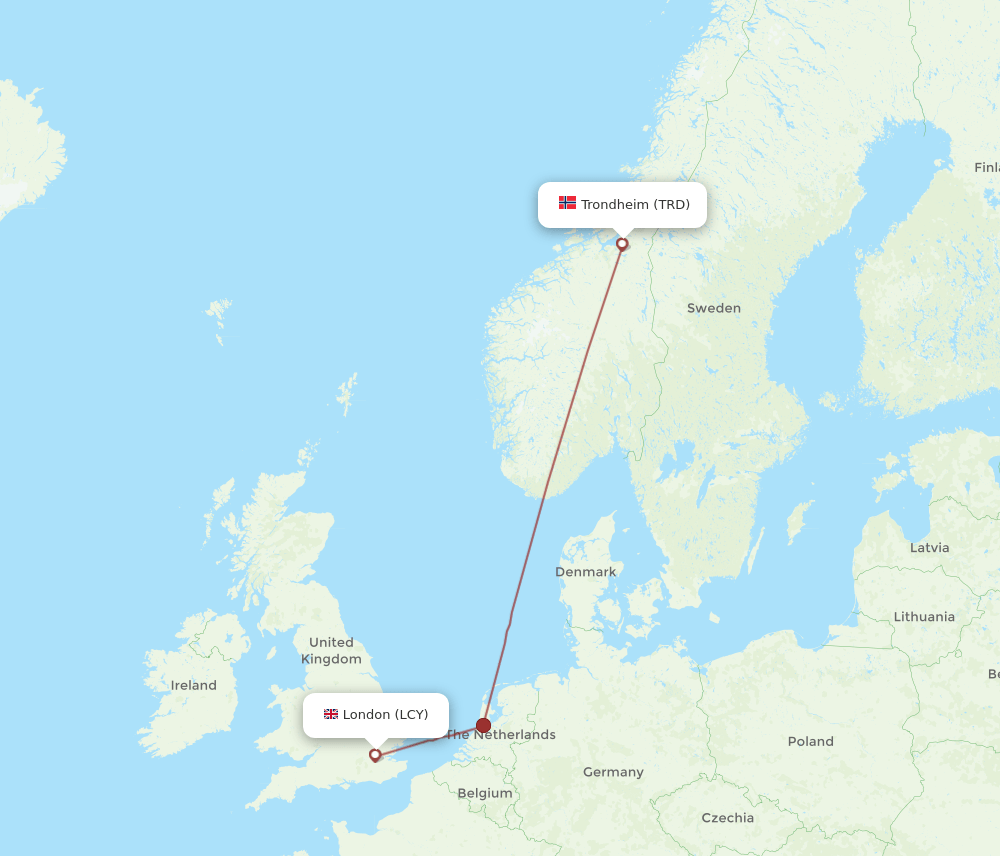 TRD-LCY flight routes