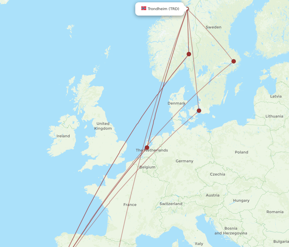 TRD-LIS flight routes