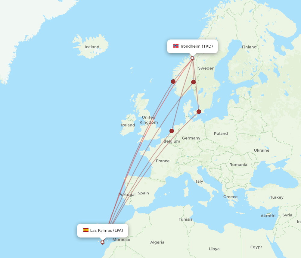TRD-LPA flight routes