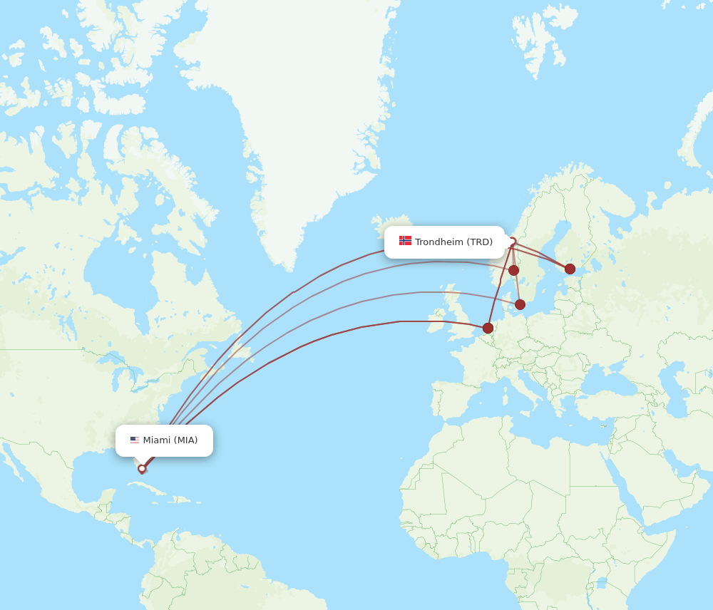 TRD-MIA flight routes