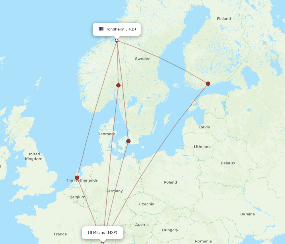 TRD-MXP flight routes