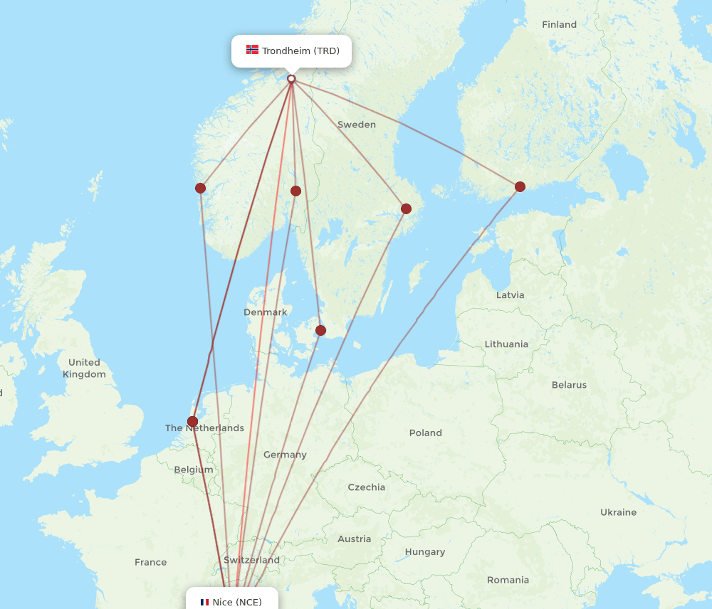 TRD-NCE flight routes