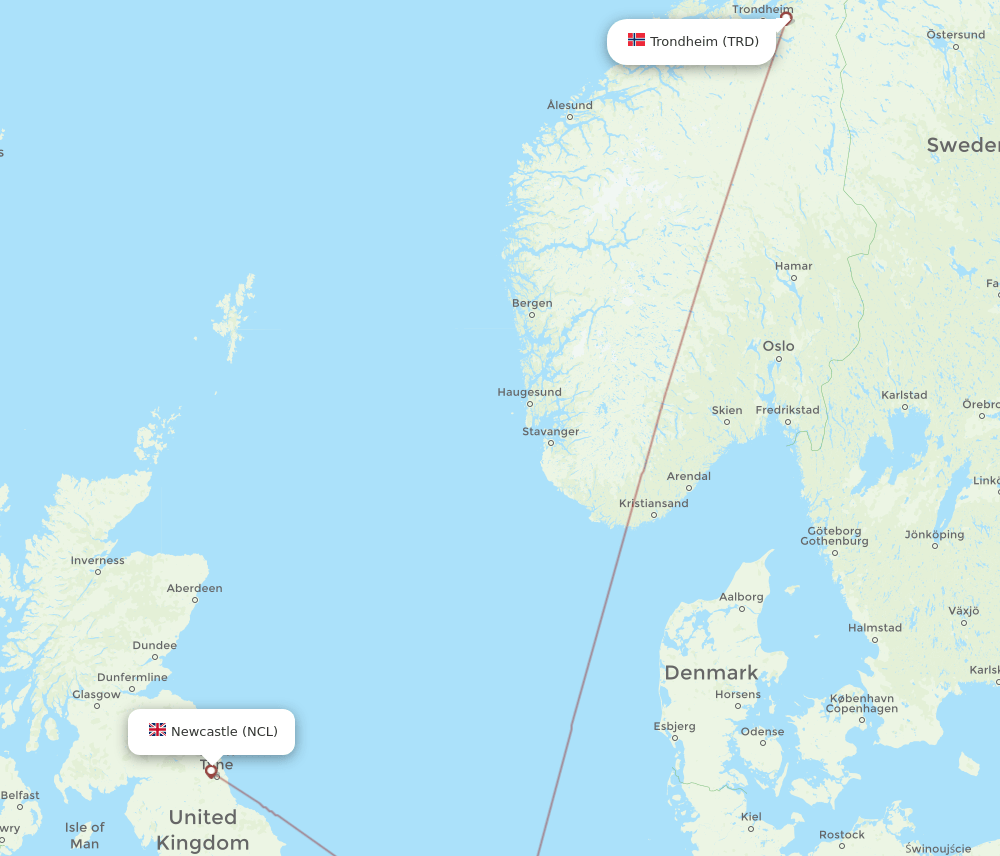 TRD-NCL flight routes