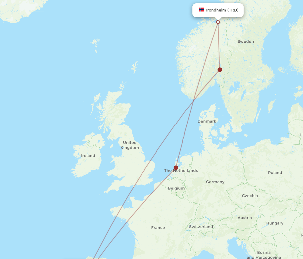 TRD-OPO flight routes