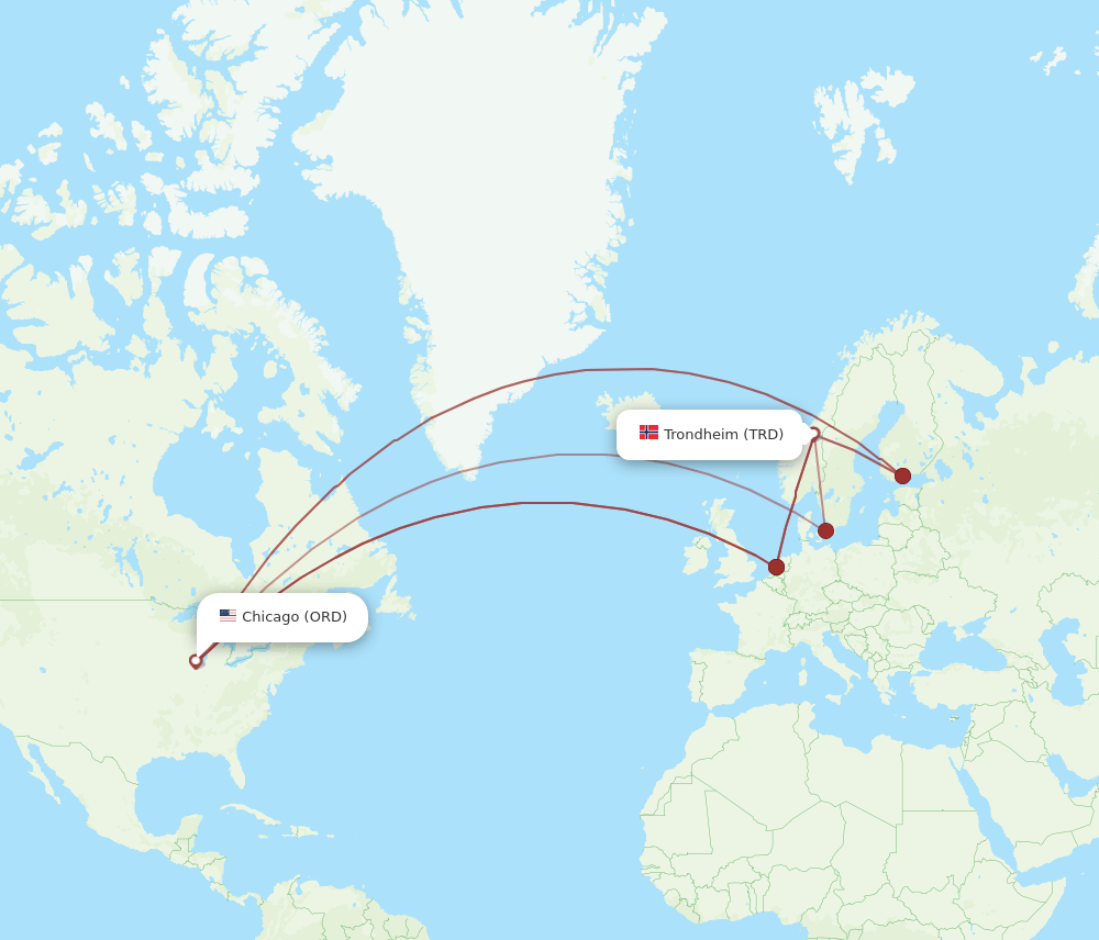 TRD-ORD flight routes