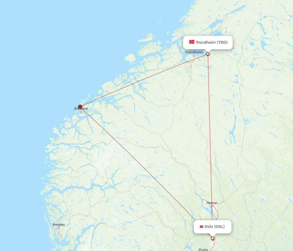 TRD to OSL flights and routes map