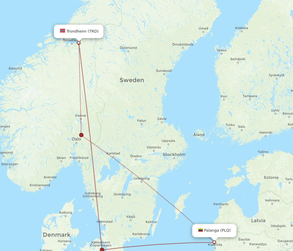 TRD to PLQ flights and routes map