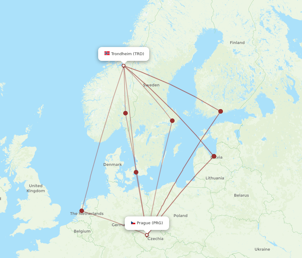 TRD-PRG flight routes