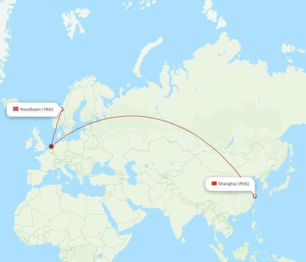 TRD-PVG flight routes