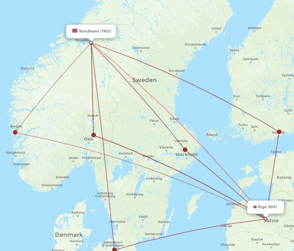 TRD-RIX flight routes