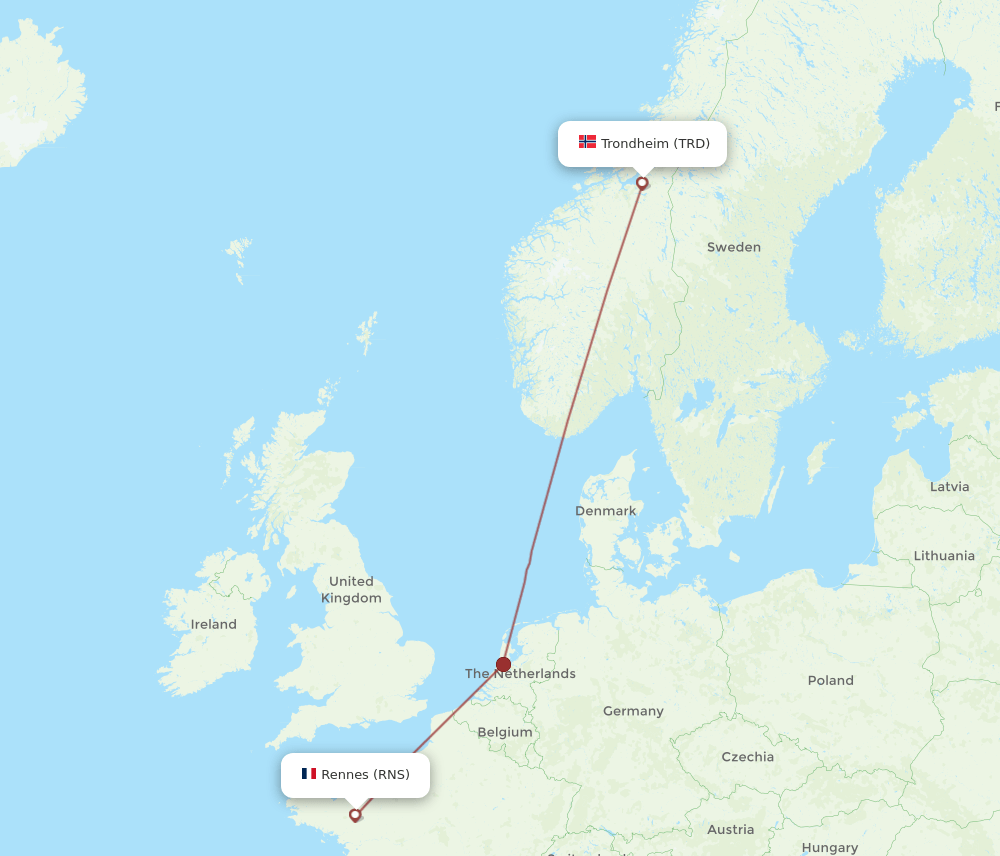 TRD to RNS flights and routes map