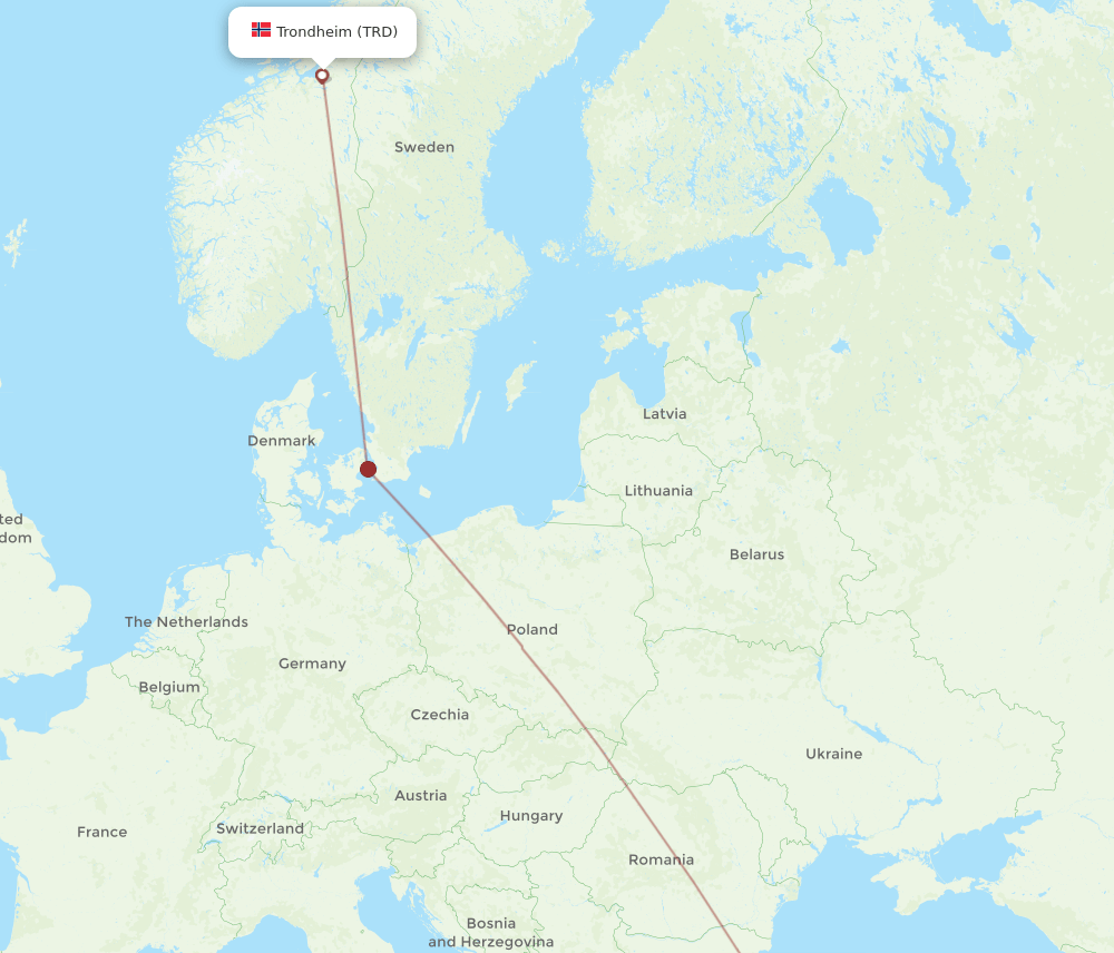 TRD to SAW flights and routes map