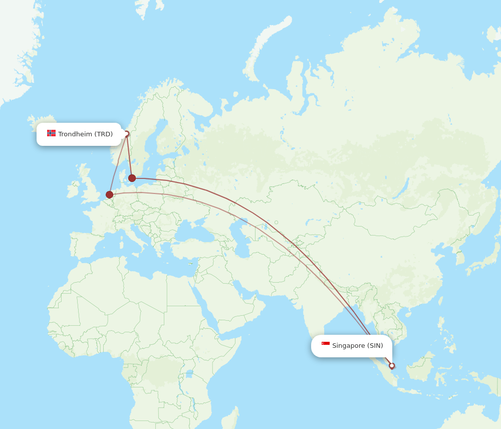 TRD to SIN flights and routes map