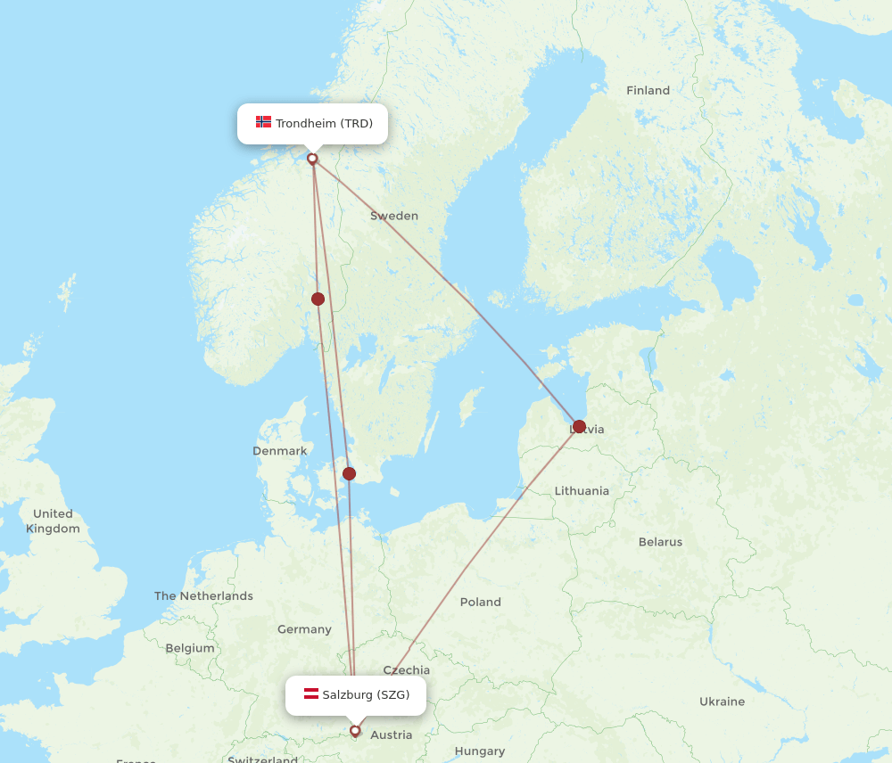 TRD to SZG flights and routes map