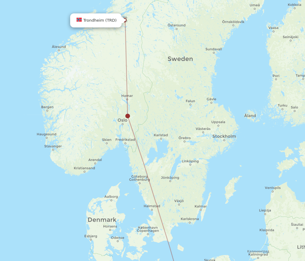 Trondheim - Szczecin route map and flight paths