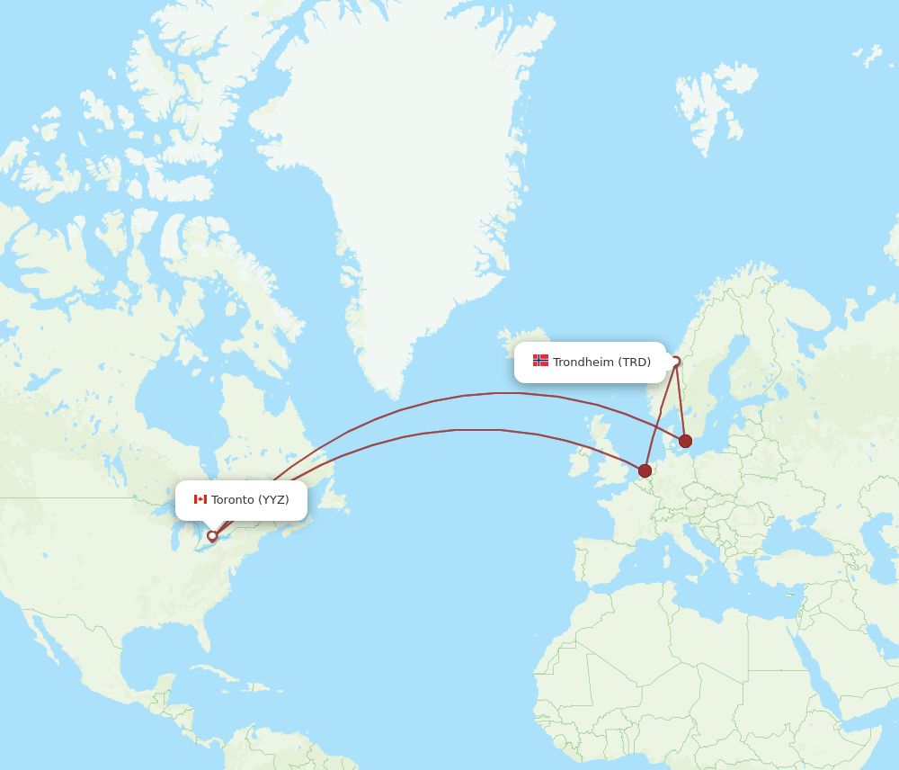 TRD to YYZ flights and routes map