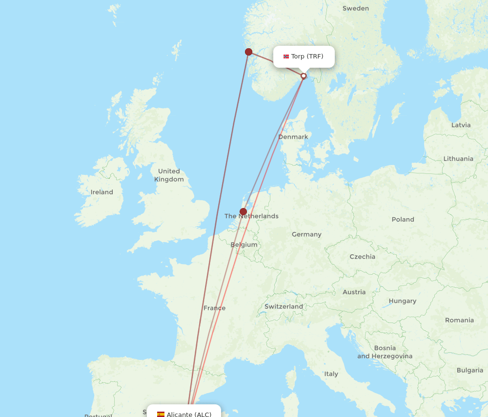 TRF-ALC flight routes