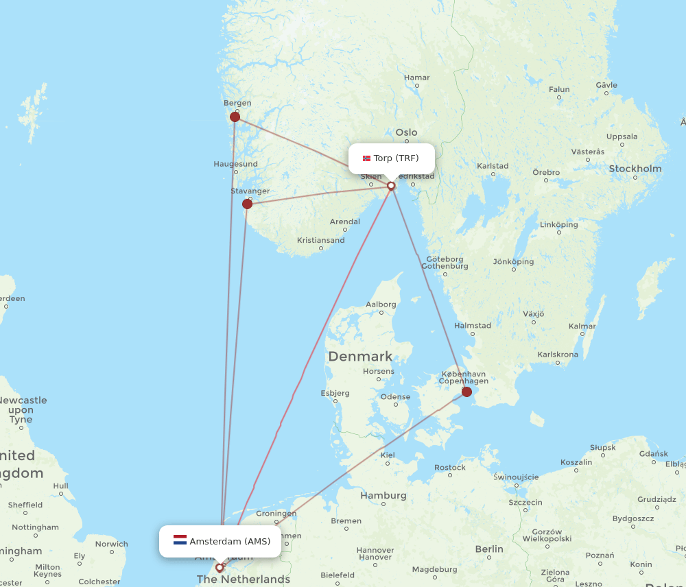 TRF-AMS flight routes